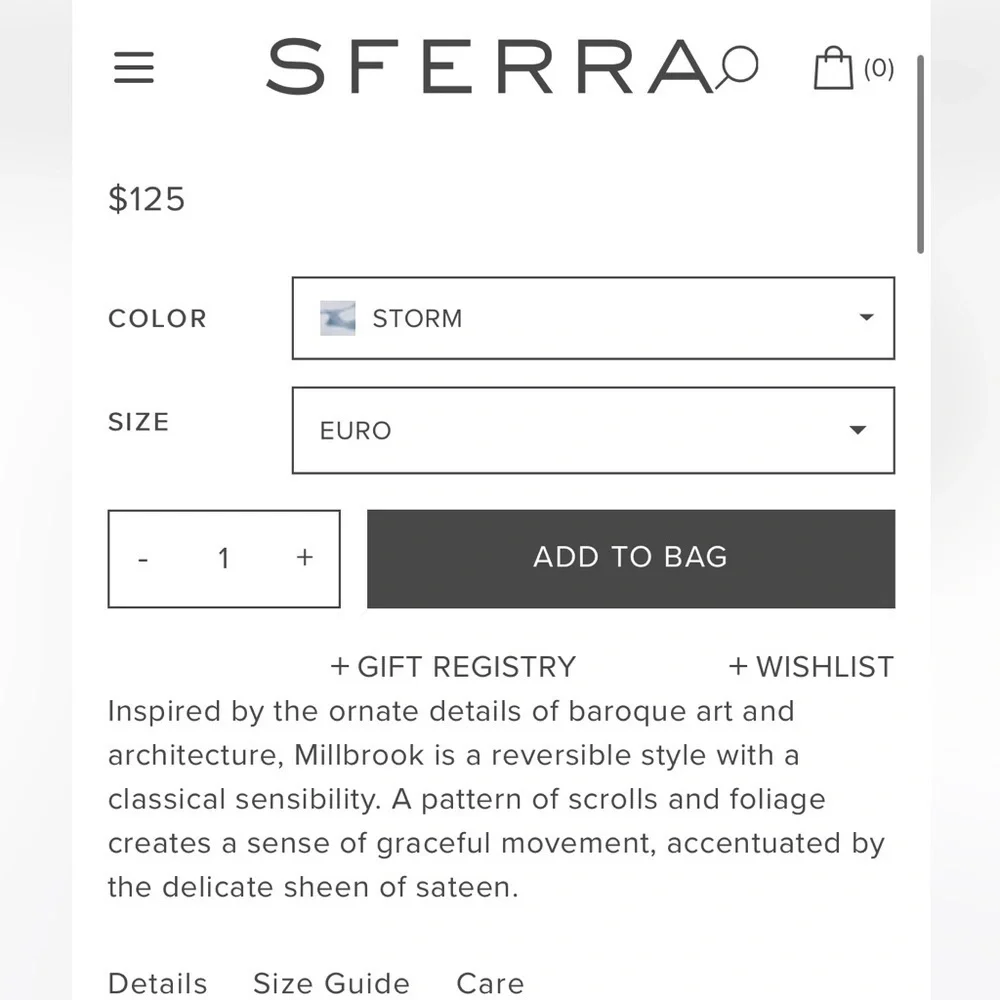 SFERRA Millbrook Euro Sham Egyptian Cotton Color Storm